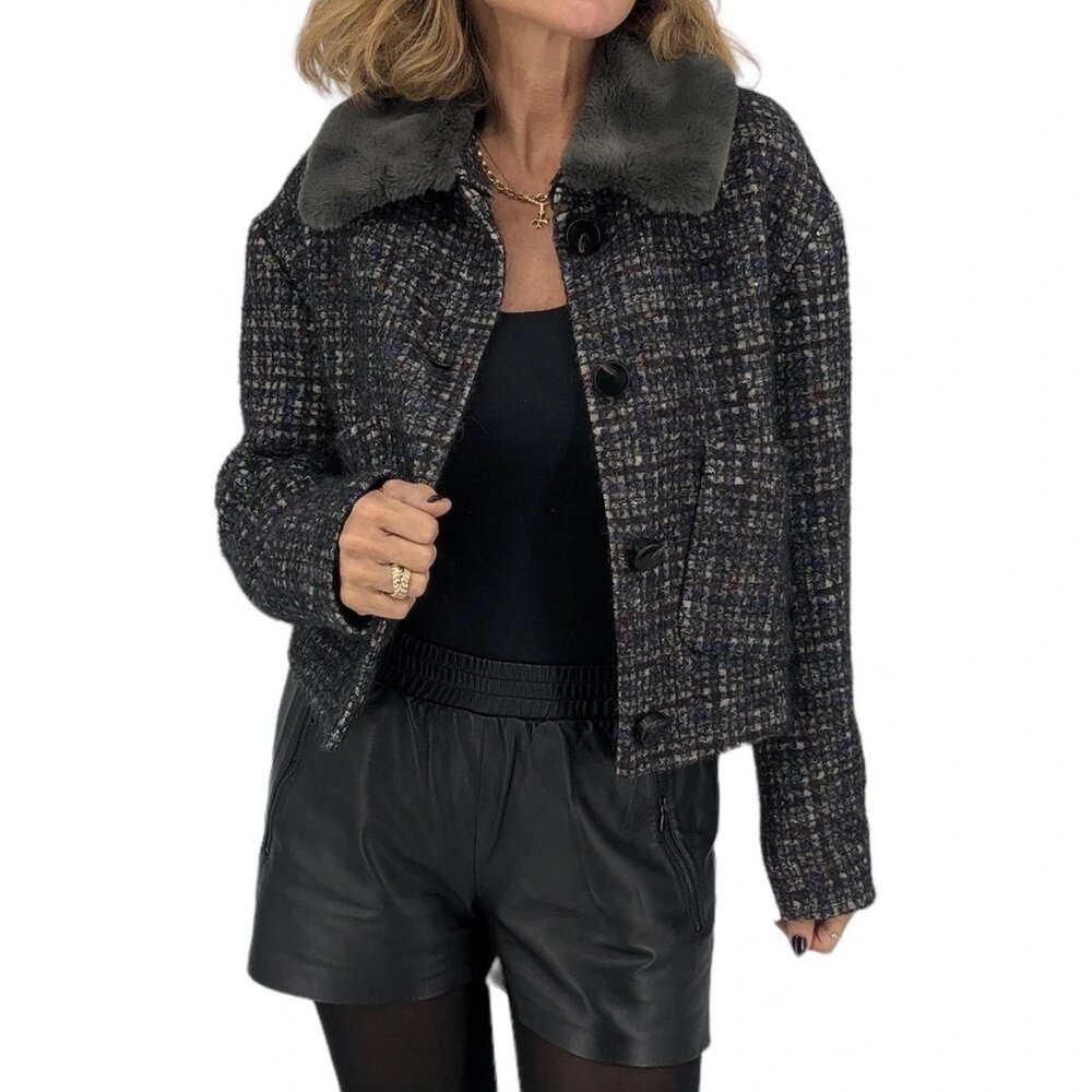 Luisa Cerano Grey Tweed Women's Cropped Coat Size EU 36